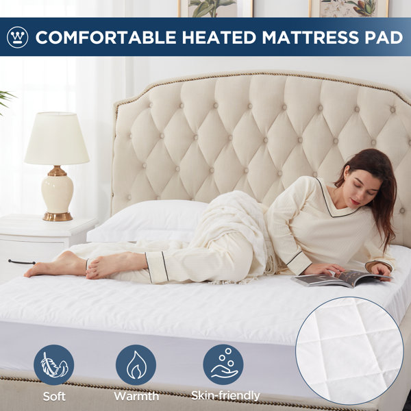 Westinghouse Heated Mattress Pad Full Size - 10 Heat Settings, Dual Control (Queen/King), Auto Shut-Off, Fits 15" Deep Pockets